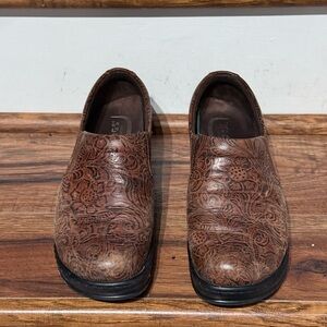 Klogs Brown Leather Paisley Print Clog Shoes, Women's Size 7 Nice!